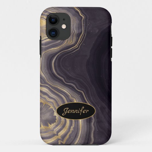Coques Case-Mate iPhone Agate moderne Purple & Gold Crystal Personnaliser (Dos)