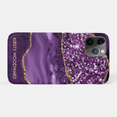 Coques Case-Mate iPhone Agate océanique élégante violette et dorée paillet (Dos (Horizontal))