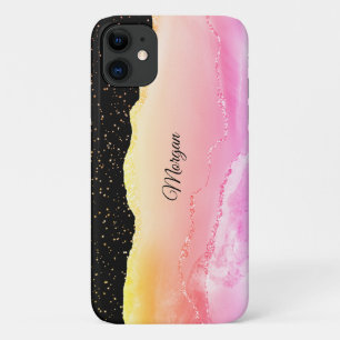 Case-Mate iPhone Case Agate Ombré Rose et Jaune, Étoiles Dorées & Nom DI