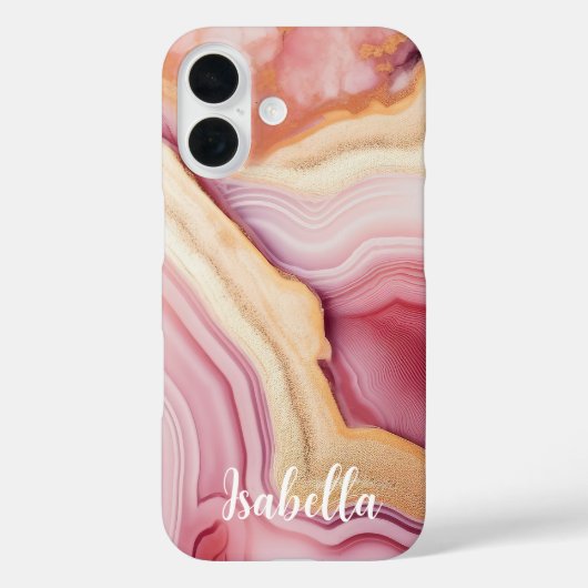 Coques Case-Mate iPhone Agate Or Rose Moderne Élégante Nom (Verso)