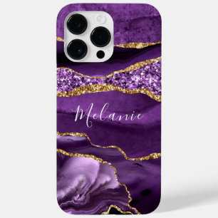 Coque Pour Pour iPhone 14 Pro Max Agate Purple Gold Parties scintillant Marbre Nom p
