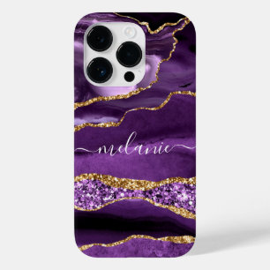 Coque Pour iPhone 14 Pro Agate Purple Gold Parties scintillant Nom personna