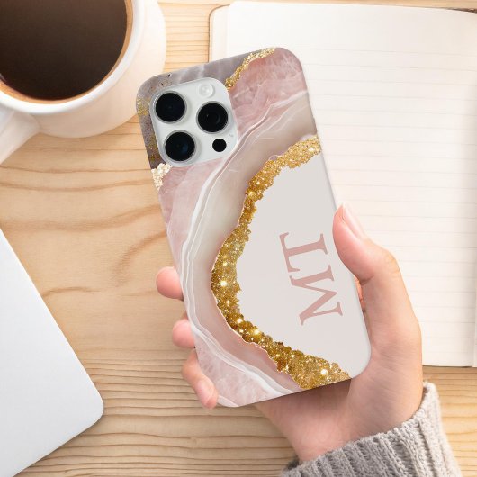 Coques Case-Mate iPhone Agate rose pâle Élégant Monogramme initial chic