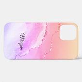 Coques Case-Mate iPhone Agate rose, violet et jaune, nom en script noir DI (Verso (horizontal))
