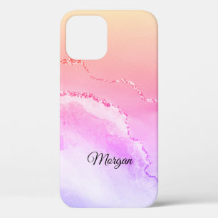 Case-Mate iPhone Case Agate rose, violet et jaune, nom en script noir DI