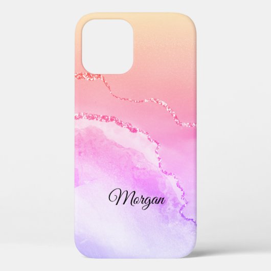 Coques Case-Mate iPhone Agate rose, violet et jaune, nom en script noir DI (Verso)