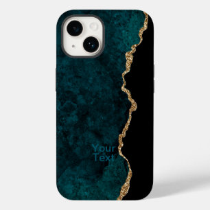 Coque Pour iPhone 14 Agate sarcelle et or