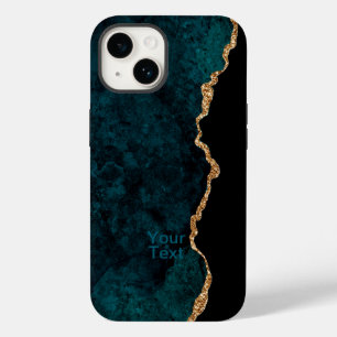 Coque Pour iPhone 14 Agate turquoise et Gold
