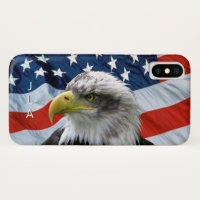 Aigle à tête blanche monogramme et drapeau américa