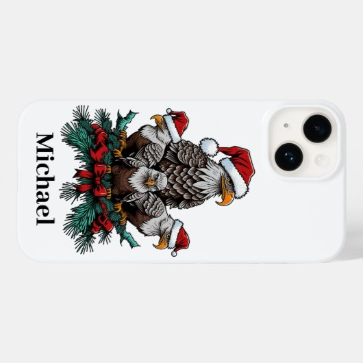 Coques Case-Mate iPhone aigle de Noël festif ajouter le nom (Verso (horizontal))