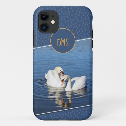 Coques Case-Mate iPhone Aimer Swans Monogramme bleu (Dos)