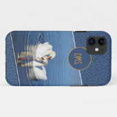 Coques Case-Mate iPhone Aimer Swans Monogramme bleu (Dos (Horizontal))
