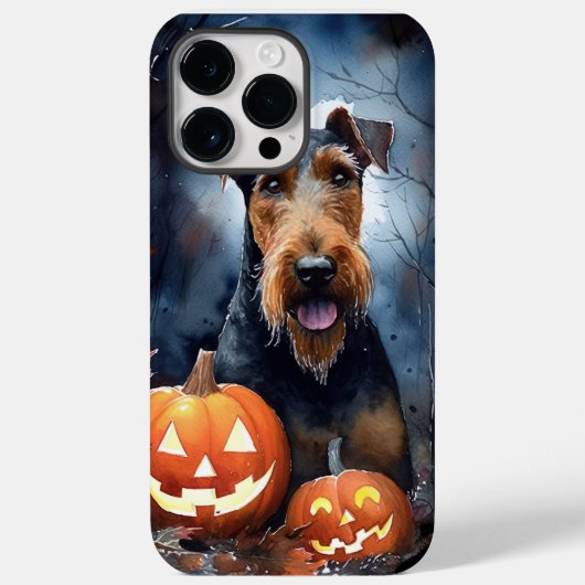 Coques Case-Mate iPhone Airedale d'Halloween avec citrouilles effrayantes (Verso)