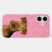 Coques Case-Mate iPhone Airedale Terrier Cute Chien Tête Sur Coeurs Rose (Verso (horizontal))