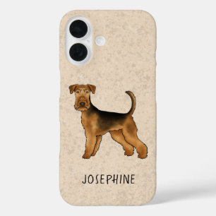 Coques iPhone 16 Airedale Terrier Dessin Chien Avec Nom Personnalis