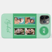 Coques Case-Mate iPhone Ajouter 4 photos initiales et nom vert et blanc (Dos (Horizontal))