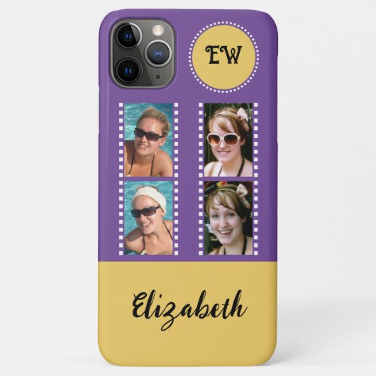 Coques Case-Mate iPhone Ajouter 4 photos initiales nom jaune et violet (Dos)