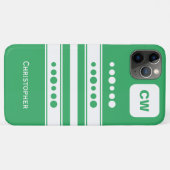 Coques Case-Mate iPhone Ajouter les initiales et le nom rayé blanc et vert (Dos (Horizontal))