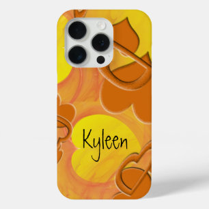 Coque iPhone 15 Pro Ajouter Nom Orange Hearts Modèle Jaune