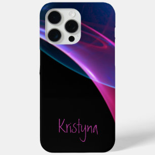 Coque iPhone 15 Pro Max Ajouter Un Nom Black Wispy Magent Bleu Abstrait