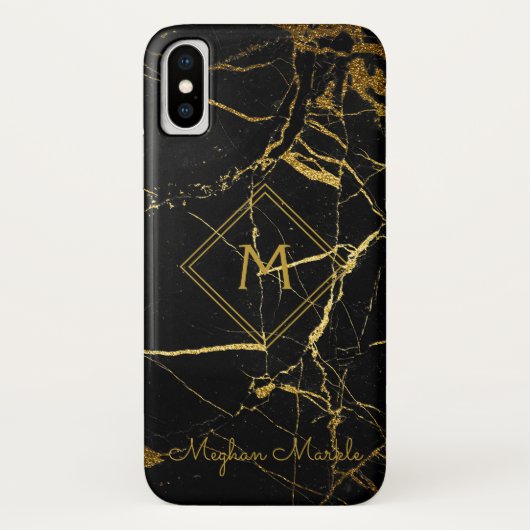 Coques Case-Mate iPhone Ajouter un nom Marbre Noir Simple Moderne Personna (Dos)