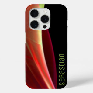 Coque iPhone 15 Pro Ajouter un nom personnalisé Orange Vert Abstrait