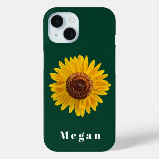 Coques Case-Mate iPhone Ajouter Votre Nom Hunter Green Yellow Sunflower (Verso)