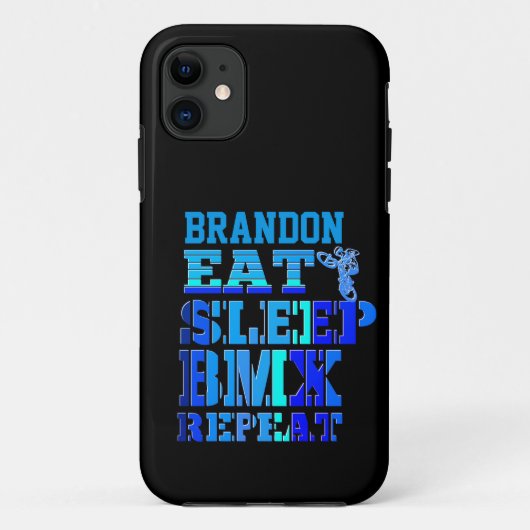 Coques Case-Mate iPhone Ajouter Votre Nom Manger Dormir BMX Répéter Bleu (Dos)