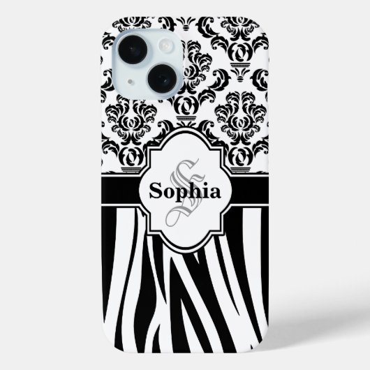 Coques Case-Mate iPhone Ajouter Votre Nom Monogramme Damask Jungle Zebra S (Verso)