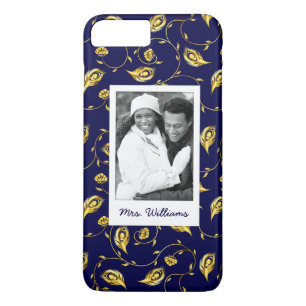 Coque iPhone 7 Plus Ajouter votre photo   Motif Peacock bleu foncé
