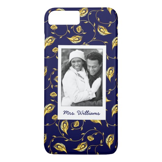 Coques Case-Mate iPhone Ajouter votre photo | Motif Peacock bleu foncé (Dos)