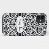 Coques Case-Mate iPhone Ajoutez votre damassé noire et blanche élégante (Dos (Horizontal))