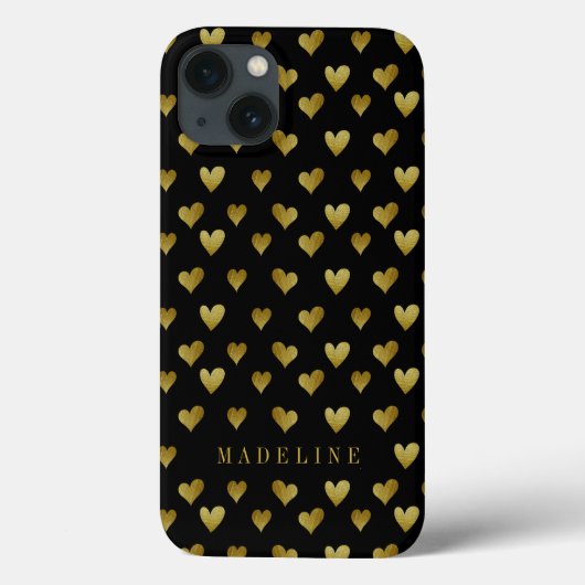 Coques Case-Mate iPhone Ajoutez votre nom | Motif Gold Heart (Verso)