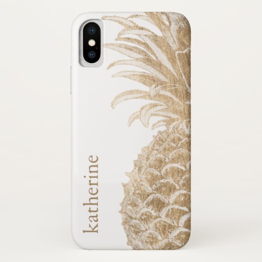 Coques Case-Mate iPhone Ajoutez votre nom | Pinneapple Tropical Or (Dos)