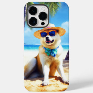 Coque Pour Pour iPhone 14 Pro Max Akita sur la plage, cadeau d'été pour les amoureux