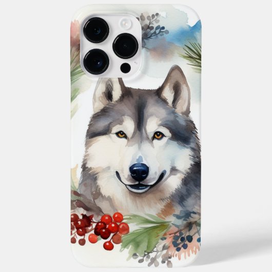 Coques Case-Mate iPhone Alaskan Malamute Festive de la couronne de Noël (Verso)