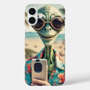 Coques iPhone 16 Plus Alien Beach Selfie Art rétro