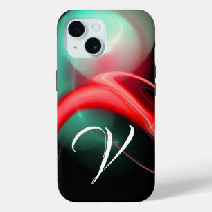 Coque Pour iPhone 15 ALIEN PEARL MONOGRAM Red Green Fractal