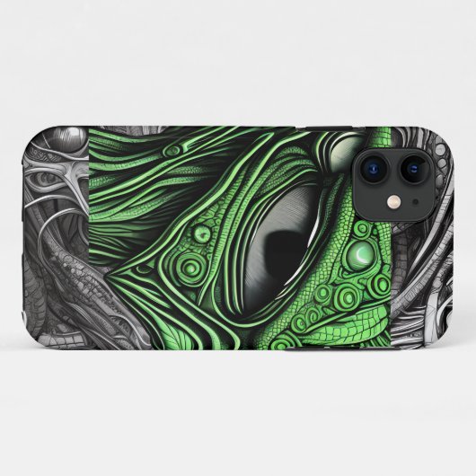 Coques Case-Mate iPhone Alien vert avec Arrière - plan de lignes dégénérat (Dos (Horizontal))