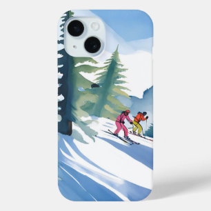 Coque Pour iPhone 15 Allons Skiing Aquarelle d'hiver