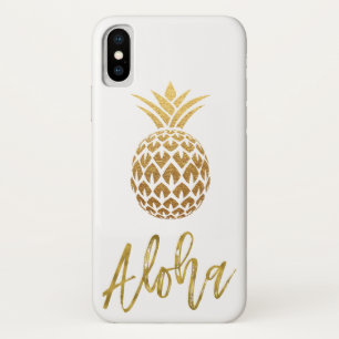 Coques Pour iPhone Aloha Aloha Tropical Pineappy White and Gold Foil