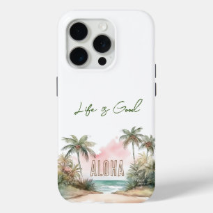 Coque iPhone 15 Pro Aloha Blanc Plage tropicale Palmiers