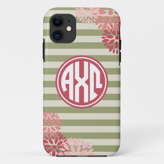 Coques Case-Mate iPhone Alpha Chi Omega | Motif Rayure Monogramme (Dos)