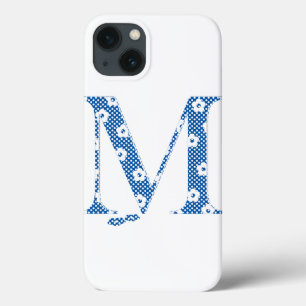 iPhone 13 Coque alphabet fleuri M (bleu et points)