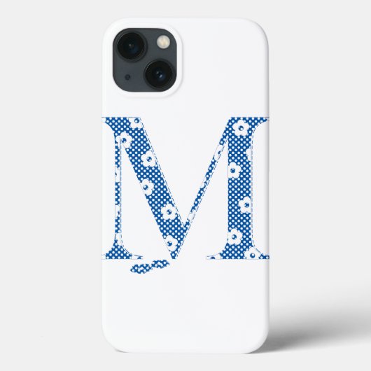Coques Case-Mate iPhone alphabet fleuri M (bleu et points) (Verso)