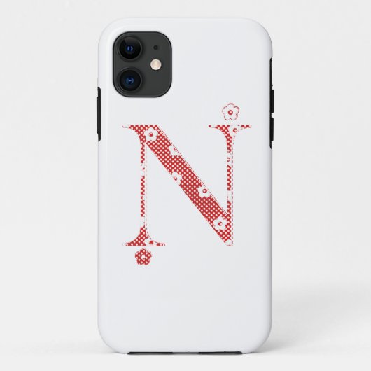 Coques Case-Mate iPhone alphabet fleuri N (rouge et points) (Dos)