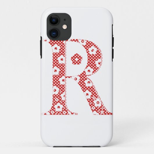 Coques Case-Mate iPhone alphabet fleuri R (rouge et points) (Dos)