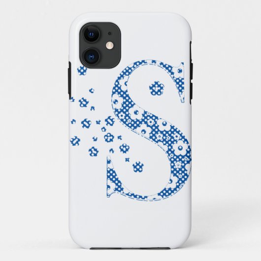 Coques Case-Mate iPhone alphabet fleuri S (bleu et points) (Dos)