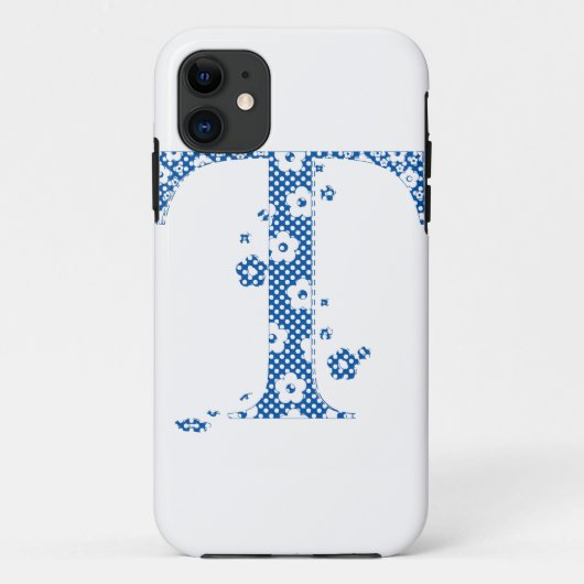Coques Case-Mate iPhone alphabet fleuri T (bleu et points) (Dos)