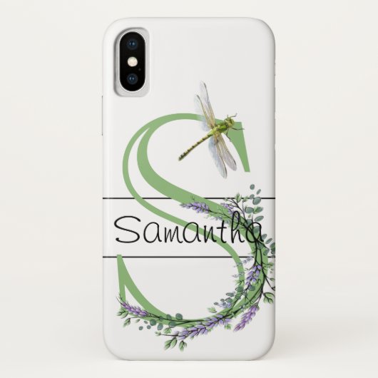 Coques Case-Mate iPhone alphabet monogramme S Lavande Eucalyptus Dragonfly (Dos)